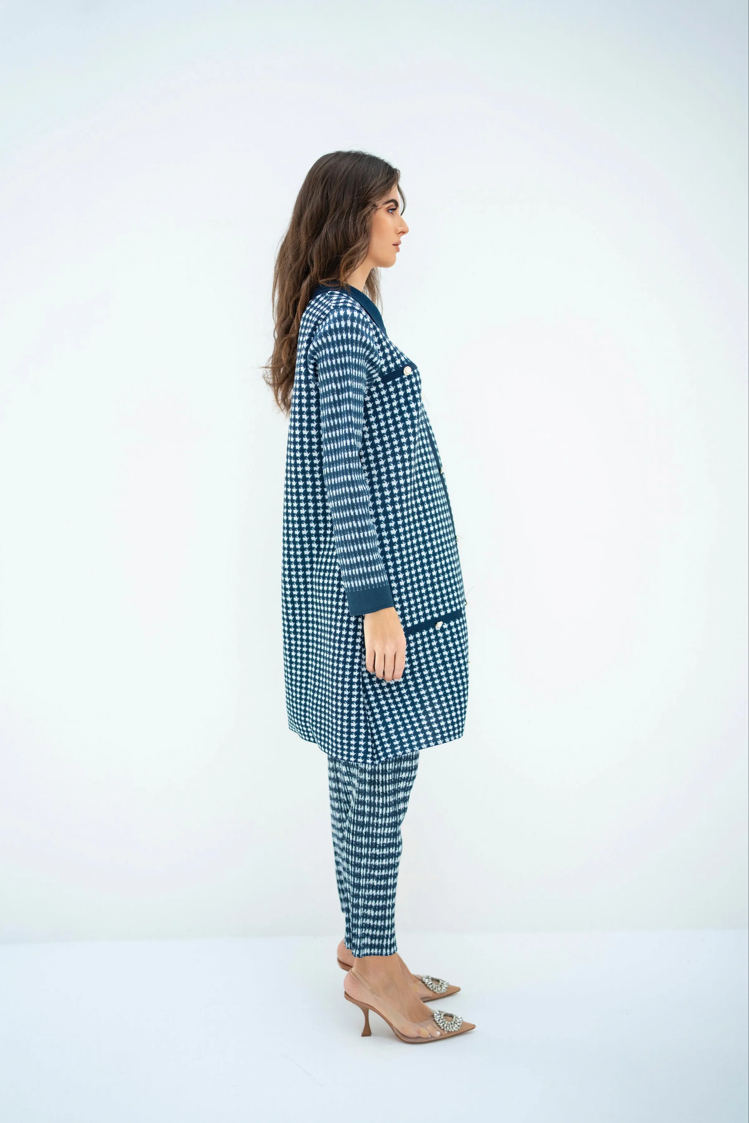 Pleated Oia Blue Set With Capri Pants