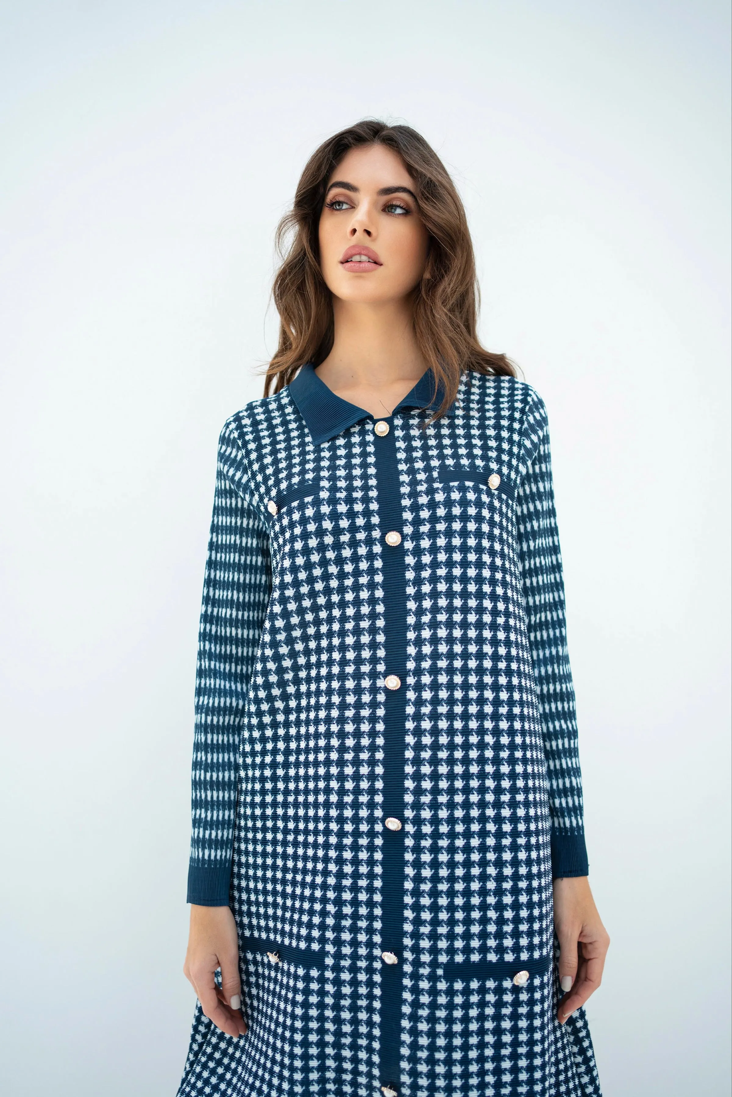 Pleated Oia Blue Set With Capri Pants