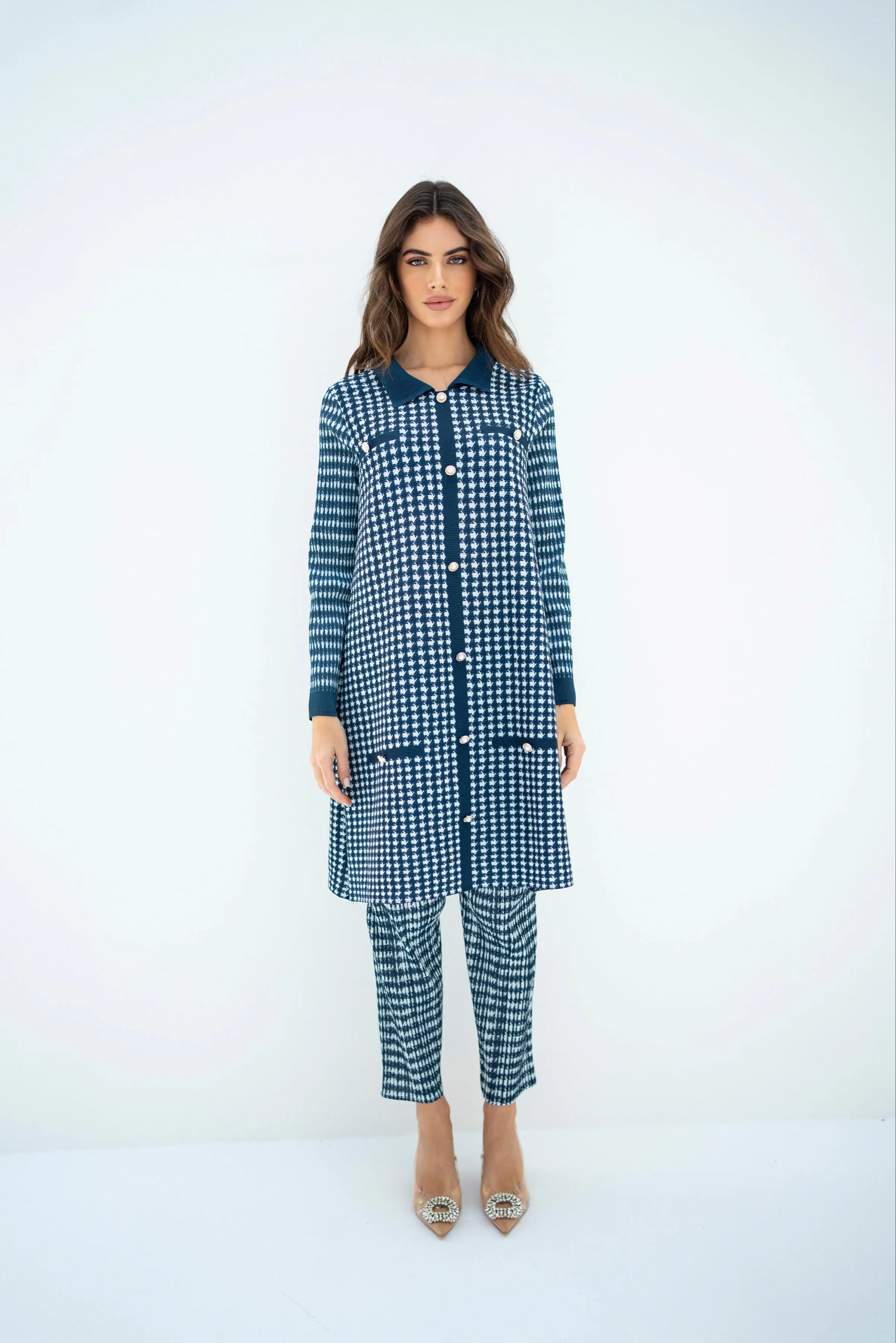 Pleated Oia Blue Set With Capri Pants
