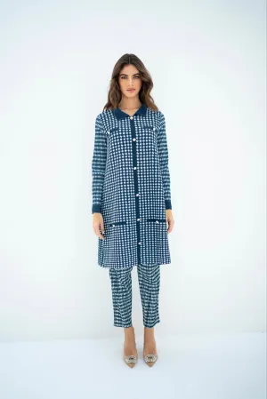 Pleated Oia Blue Set With Capri Pants