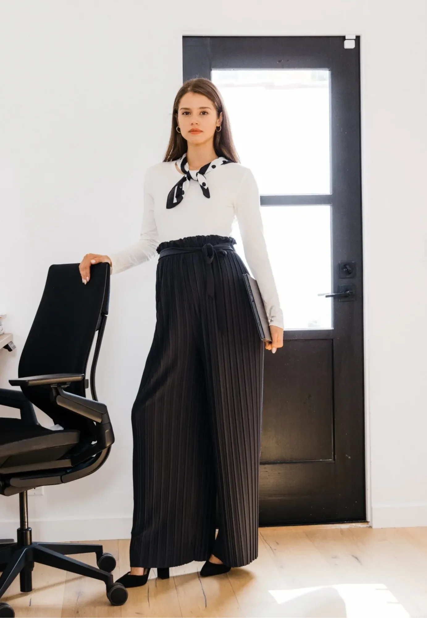 Pleated Wide Leg Maternity Pants with Belt Tie
