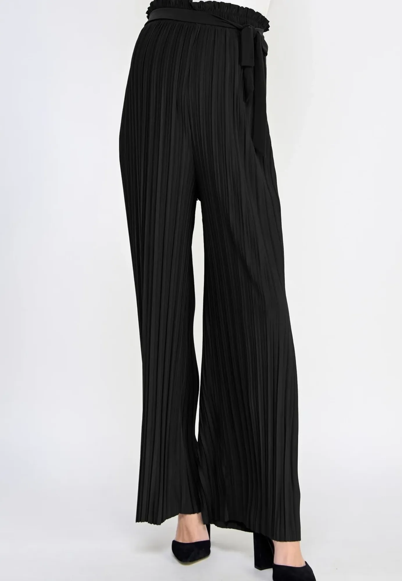 Pleated Wide Leg Maternity Pants with Belt Tie