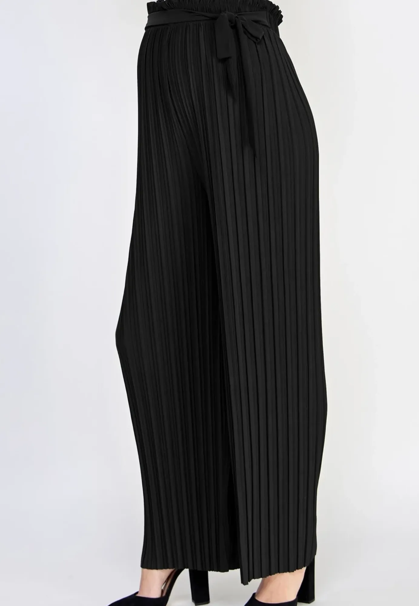 Pleated Wide Leg Maternity Pants with Belt Tie