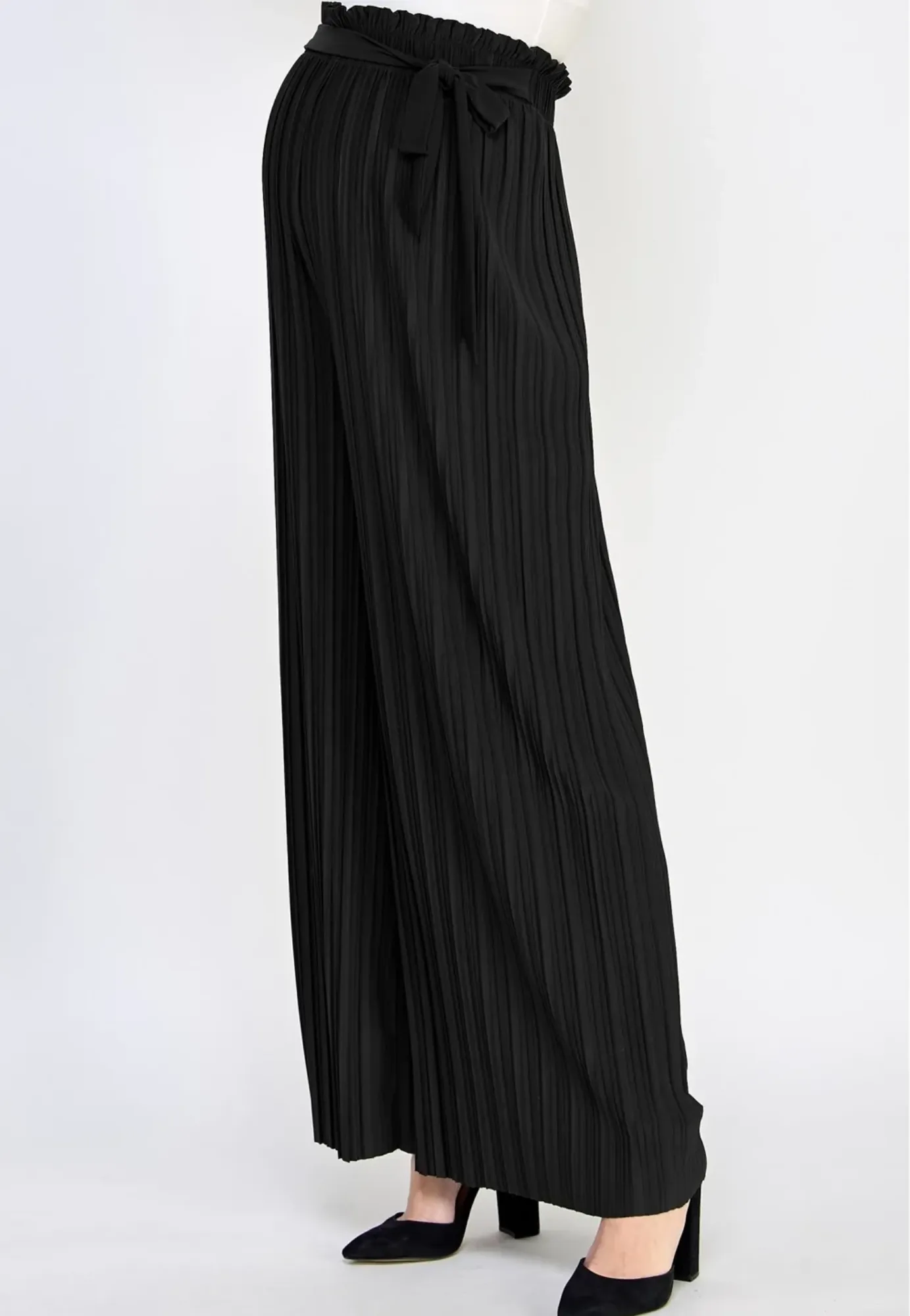 Pleated Wide Leg Maternity Pants with Belt Tie
