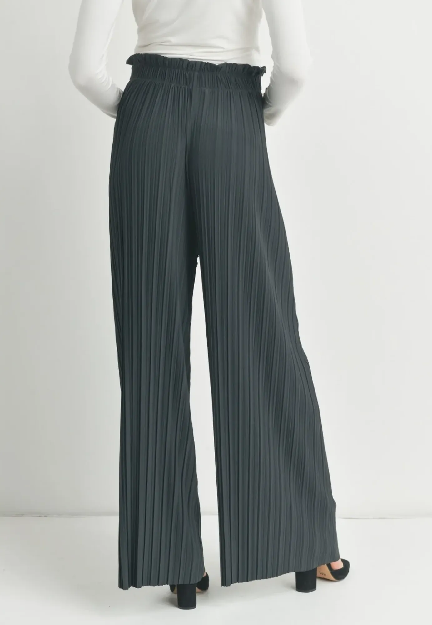 Pleated Wide Leg Maternity Pants with Belt Tie