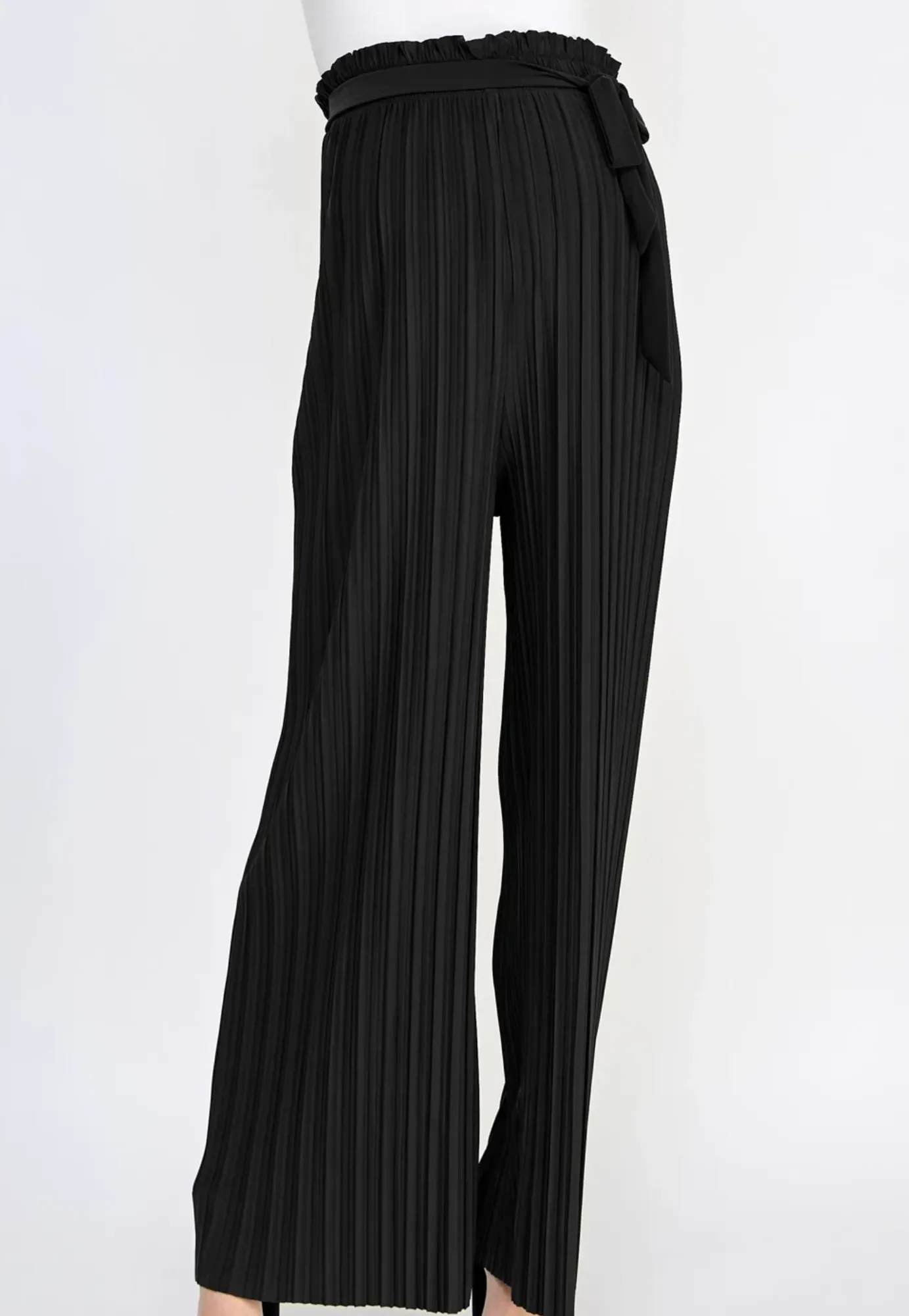 Pleated Wide Leg Maternity Pants with Belt Tie