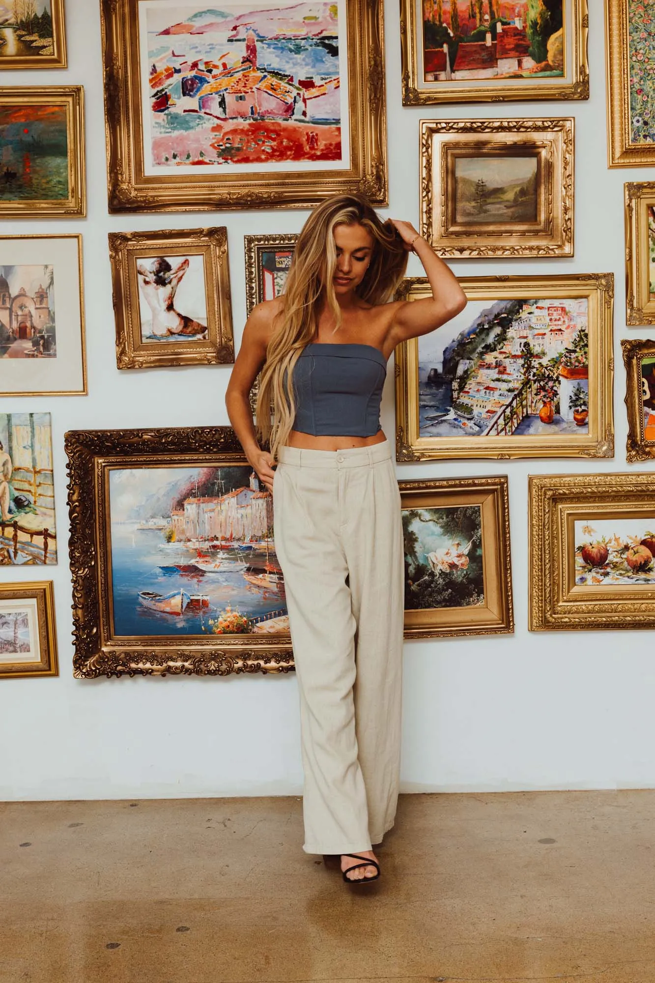 PLEATED WIDE LEG TROUSER - SAND