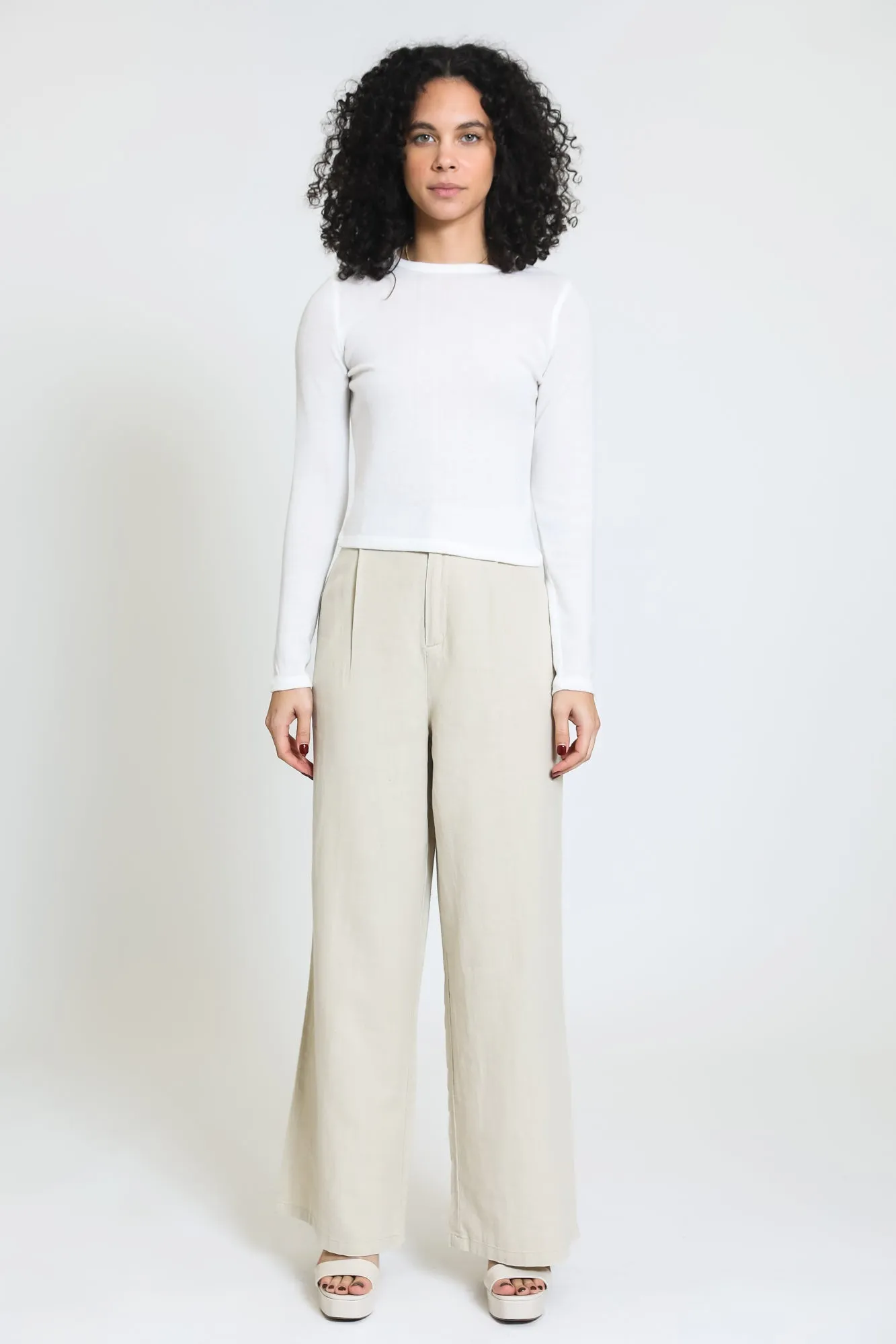 PLEATED WIDE LEG TROUSER - SAND