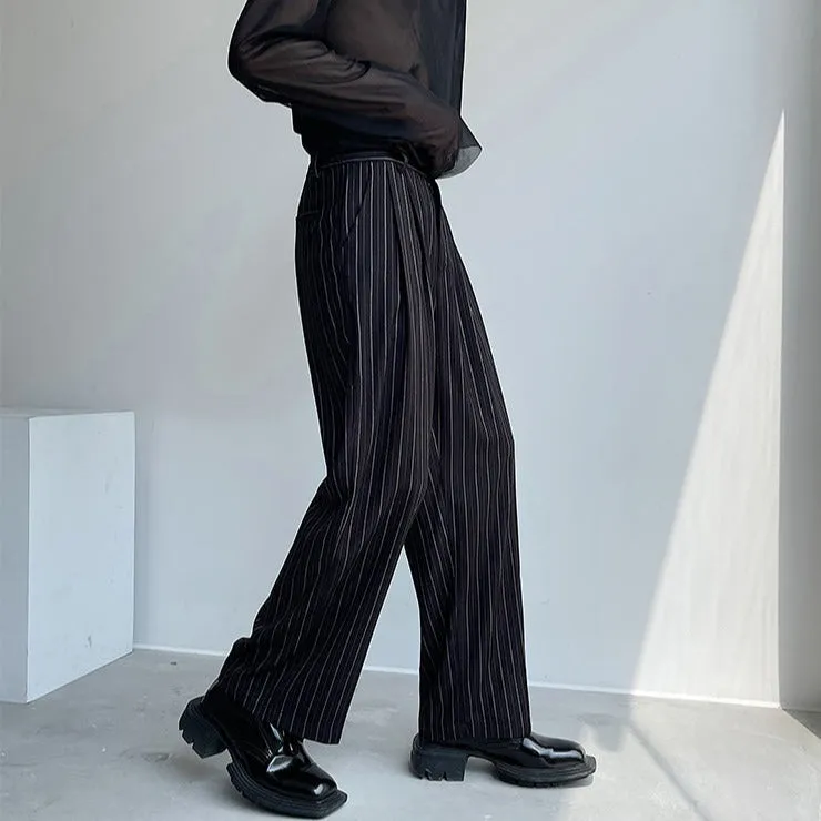 Pleated Wide Leg Trousers with Vertical Stripes