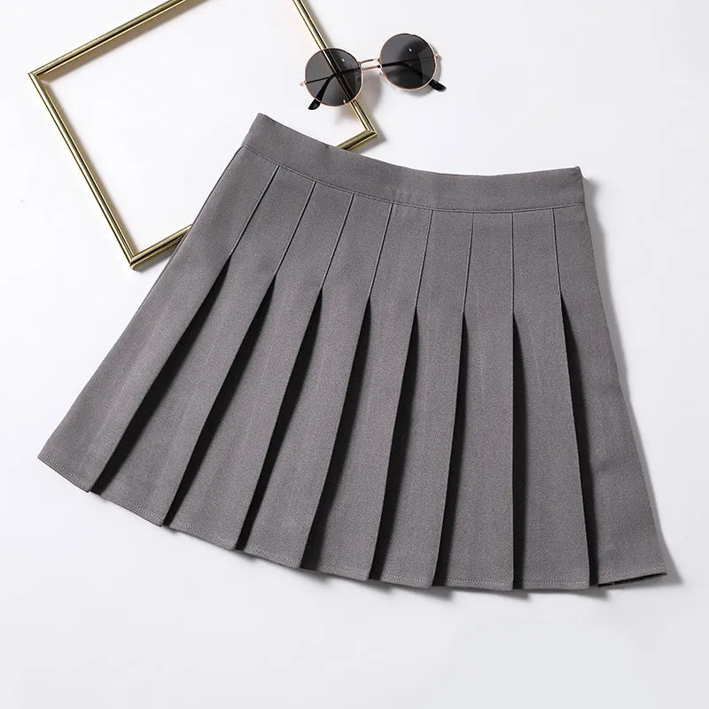 Pleated Women Summer Student Skirt Chequered High Waist Plus Size A-Line Skirt