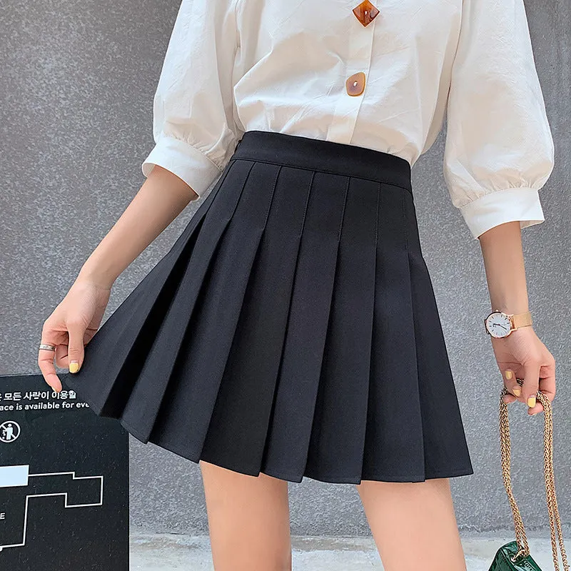 Pleated Women Summer Student Skirt Chequered High Waist Plus Size A-Line Skirt