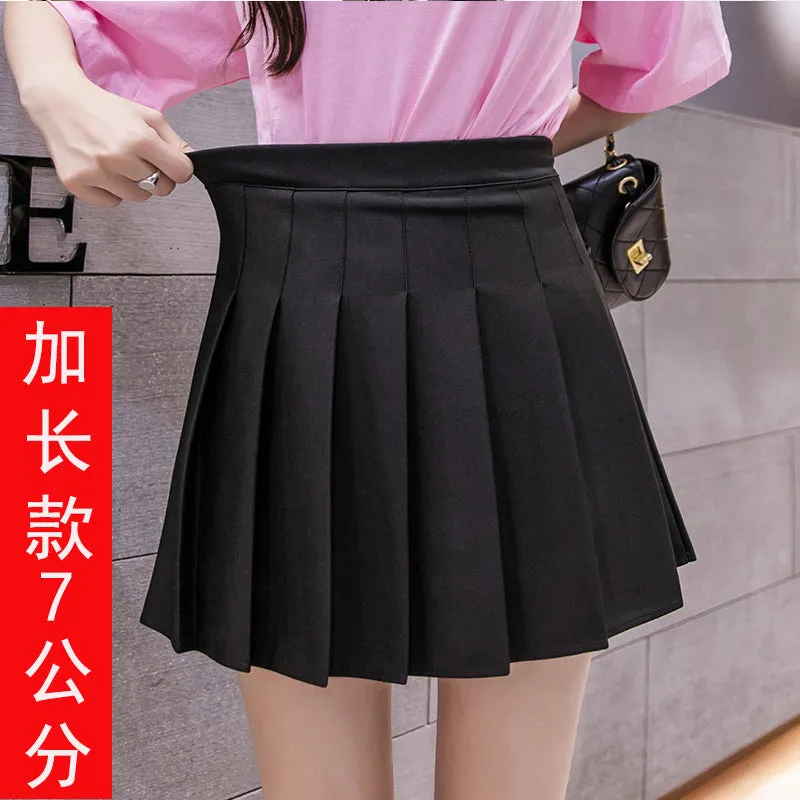 Pleated Women Summer Student Skirt Chequered High Waist Plus Size A-Line Skirt