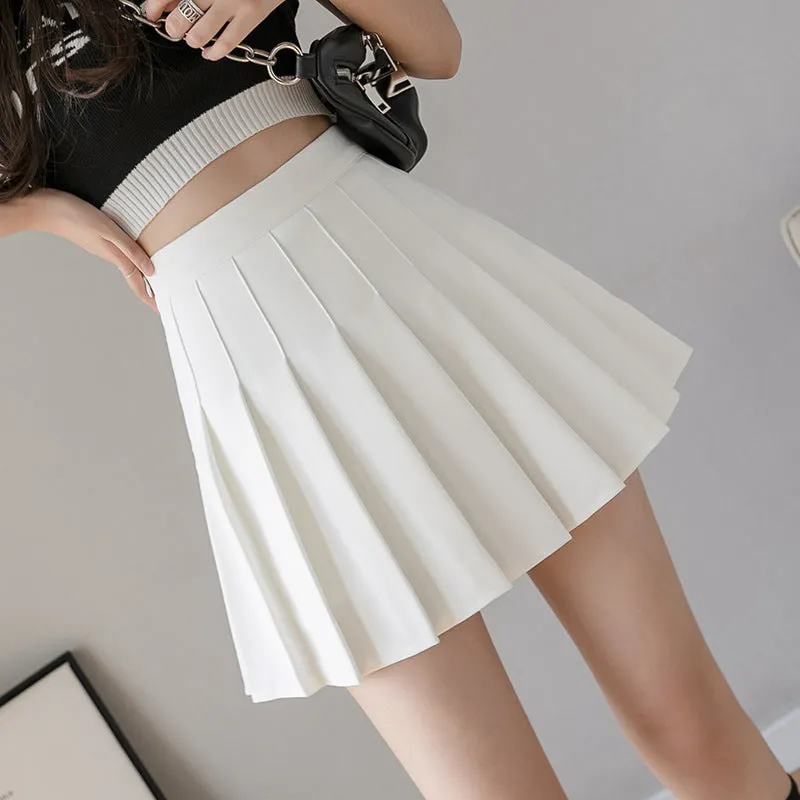 Pleated Women Summer Student Skirt Chequered High Waist Plus Size A-Line Skirt