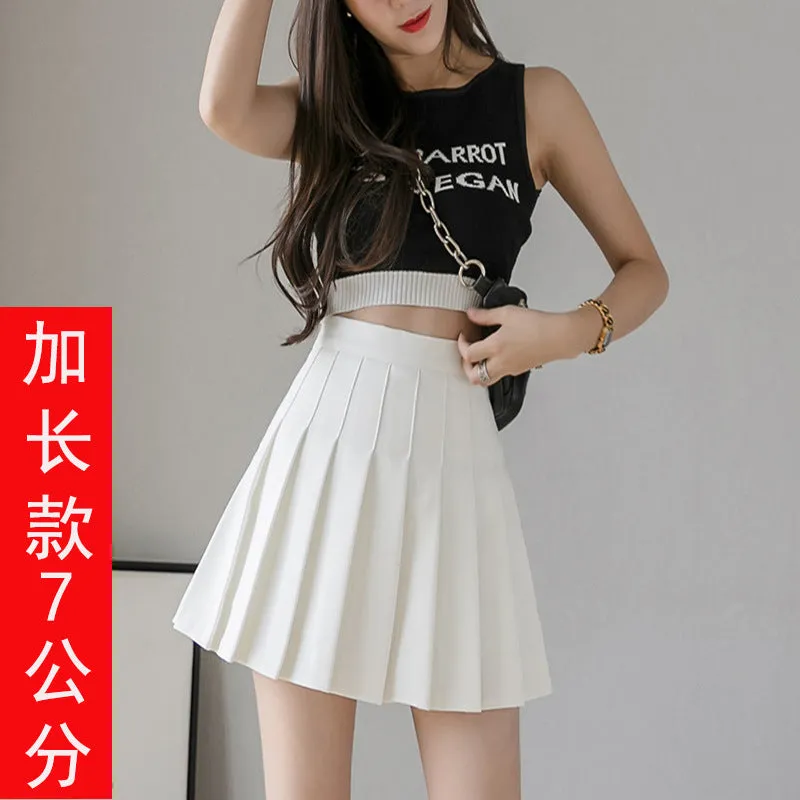 Pleated Women Summer Student Skirt Chequered High Waist Plus Size A-Line Skirt