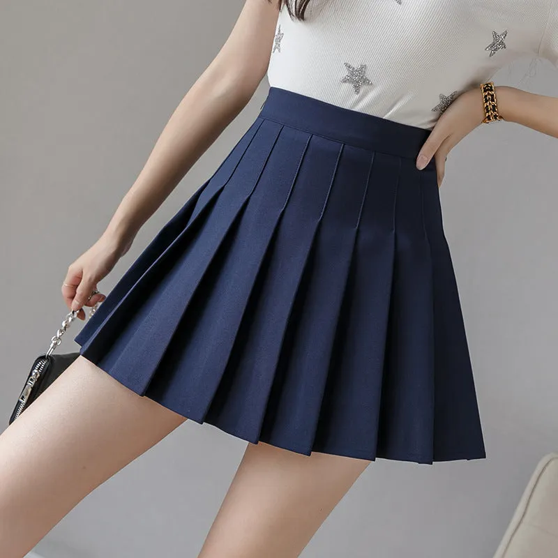 Pleated Women Summer Student Skirt Chequered High Waist Plus Size A-Line Skirt