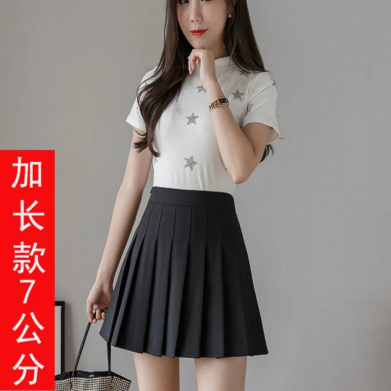 Pleated Women Summer Student Skirt Chequered High Waist Plus Size A-Line Skirt