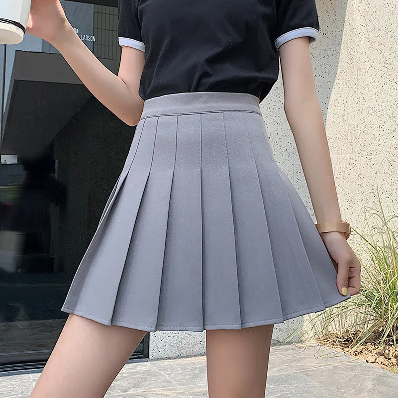 Pleated Women Summer Student Skirt Chequered High Waist Plus Size A-Line Skirt