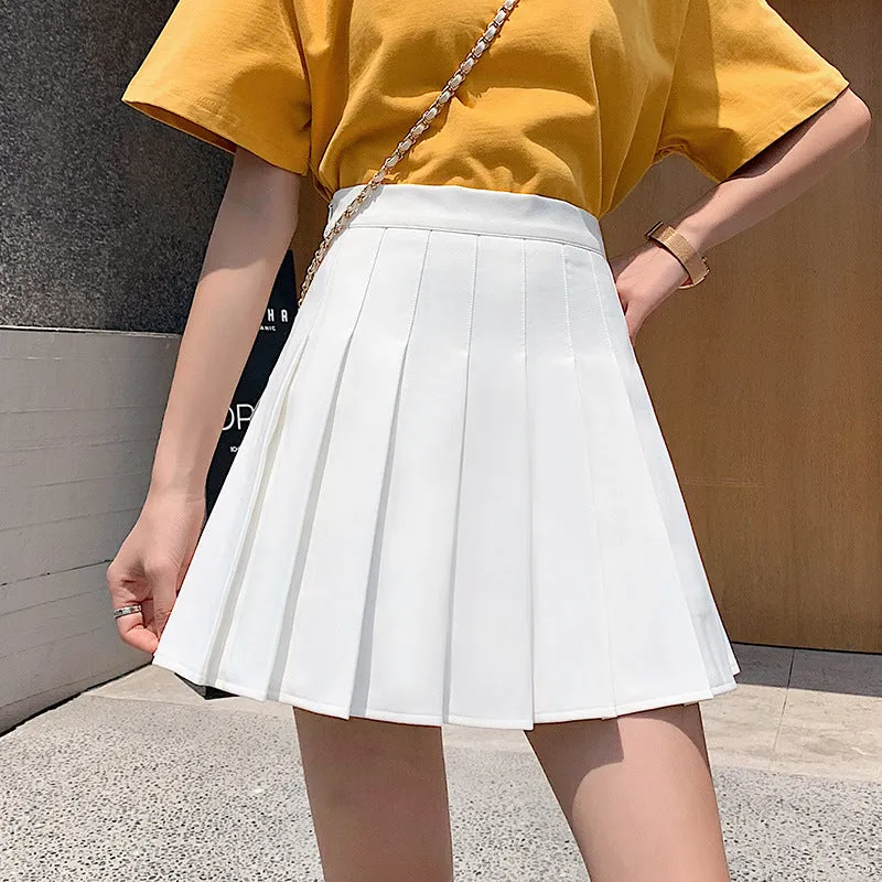Pleated Women Summer Student Skirt Chequered High Waist Plus Size A-Line Skirt