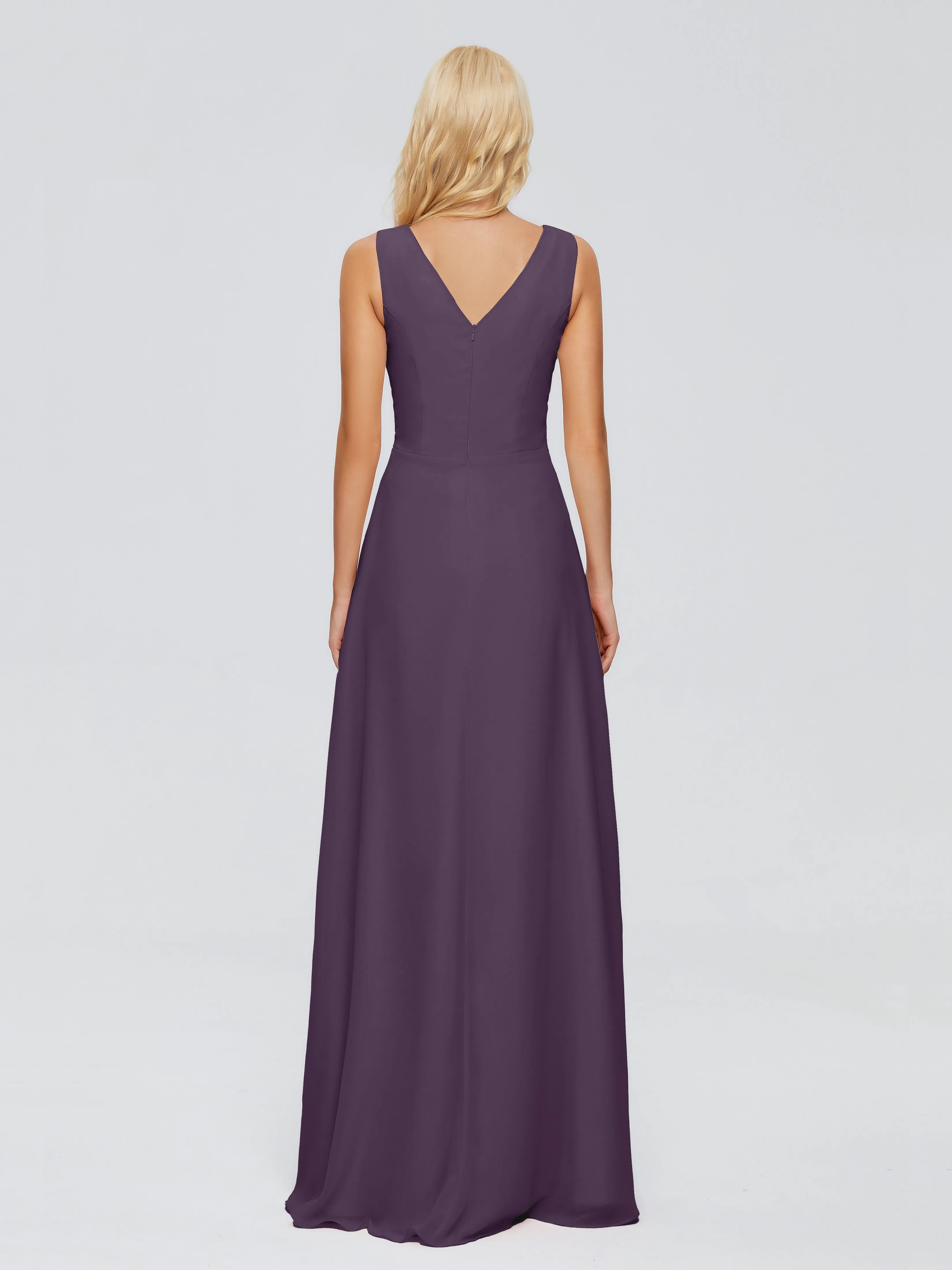 Plum Bridesmaid Dress Maria Modern Sheath V Neck Chiffon Bridesmaid Dresses