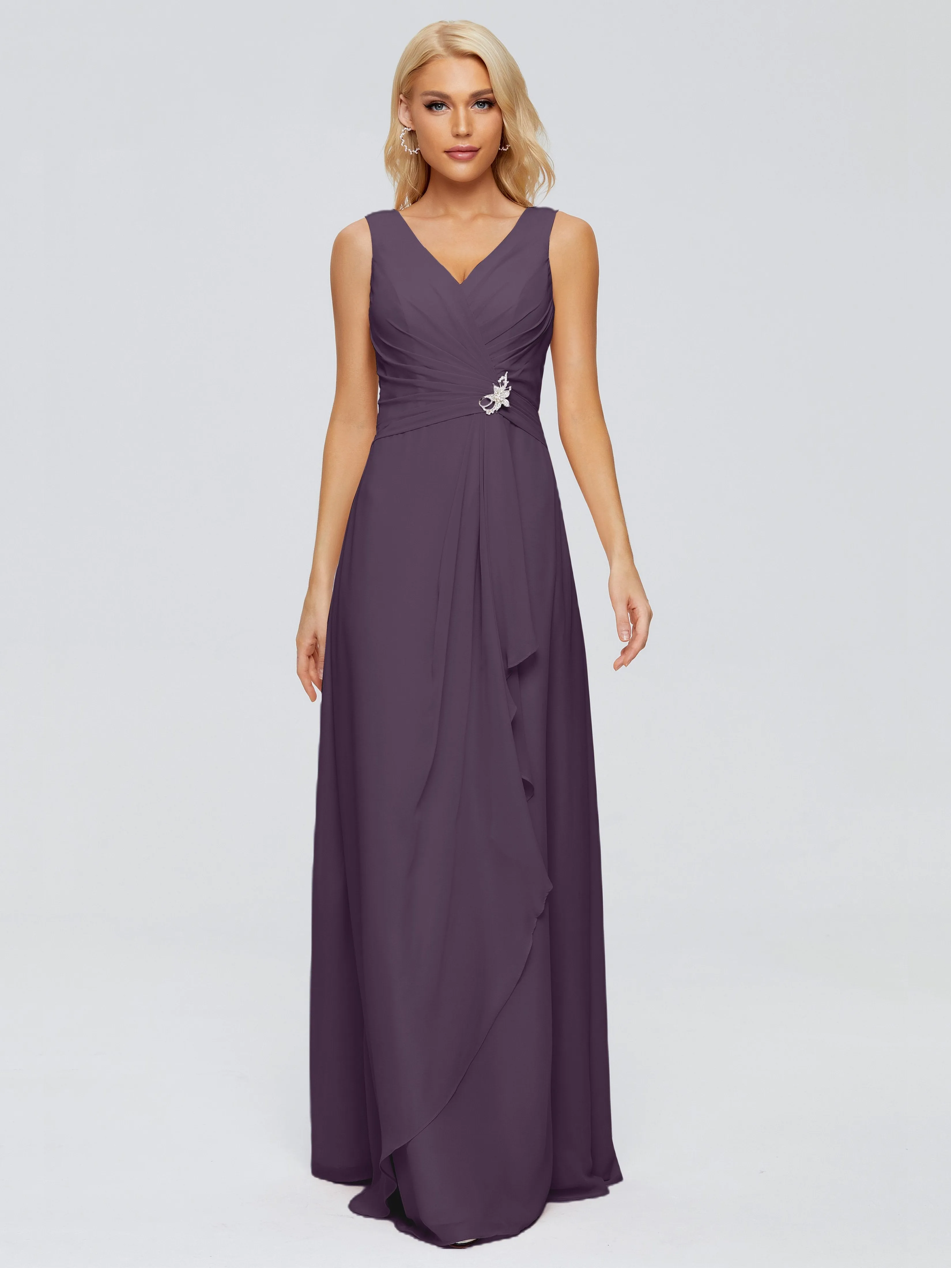 Plum Bridesmaid Dress Maria Modern Sheath V Neck Chiffon Bridesmaid Dresses