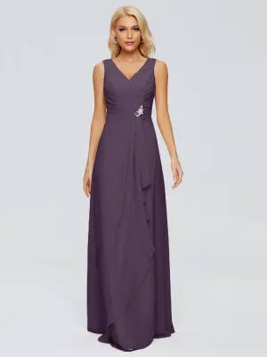 Plum Bridesmaid Dress Maria Modern Sheath V Neck Chiffon Bridesmaid Dresses
