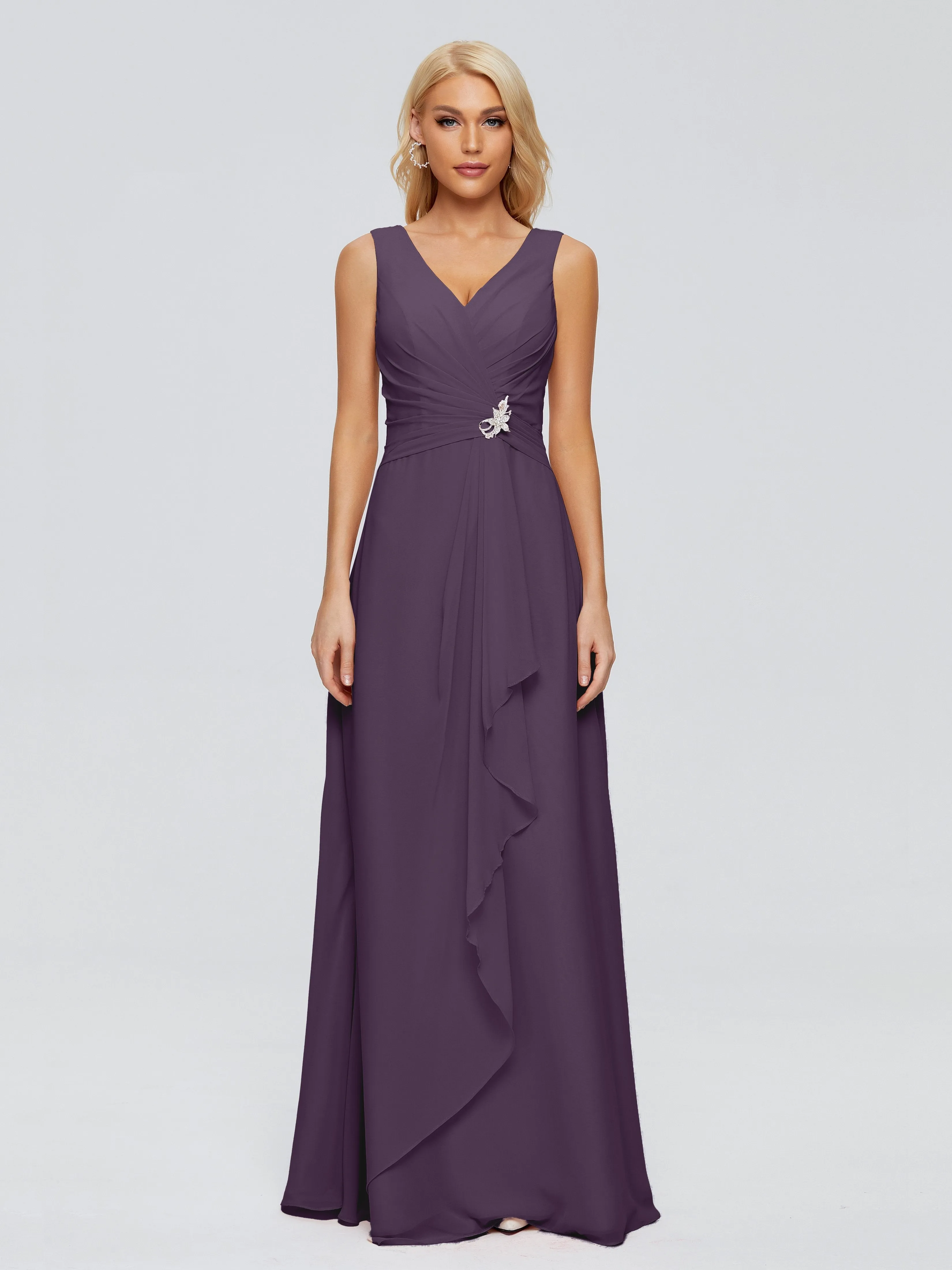 Plum Bridesmaid Dress Maria Modern Sheath V Neck Chiffon Bridesmaid Dresses