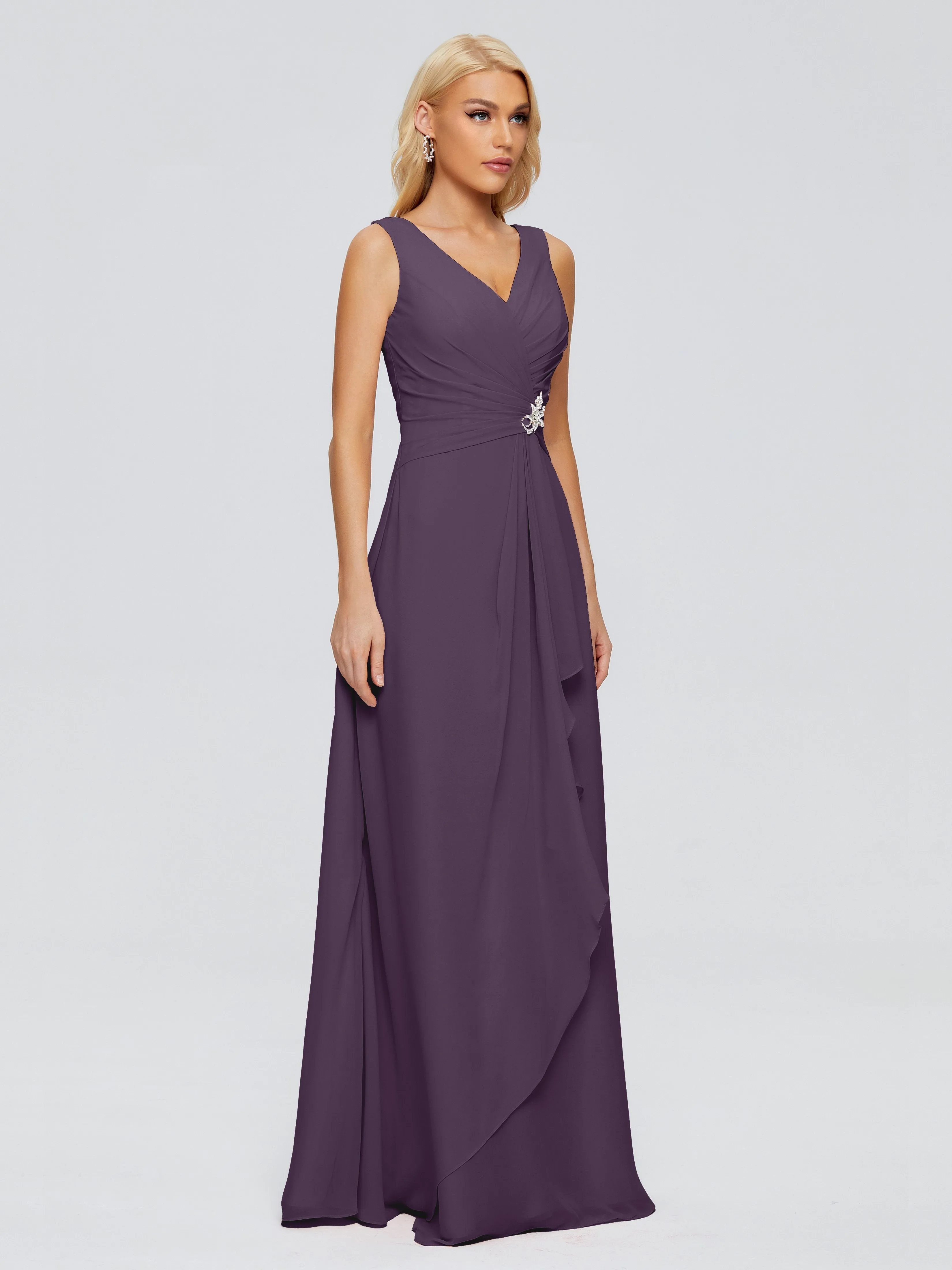 Plum Bridesmaid Dress Maria Modern Sheath V Neck Chiffon Bridesmaid Dresses