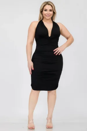 Plus Black Plunging Neck Bodycon Midi Dress