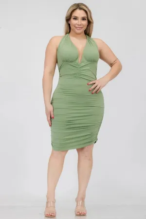 Plus Olive Plunging Neck Bodycon Midi Dress