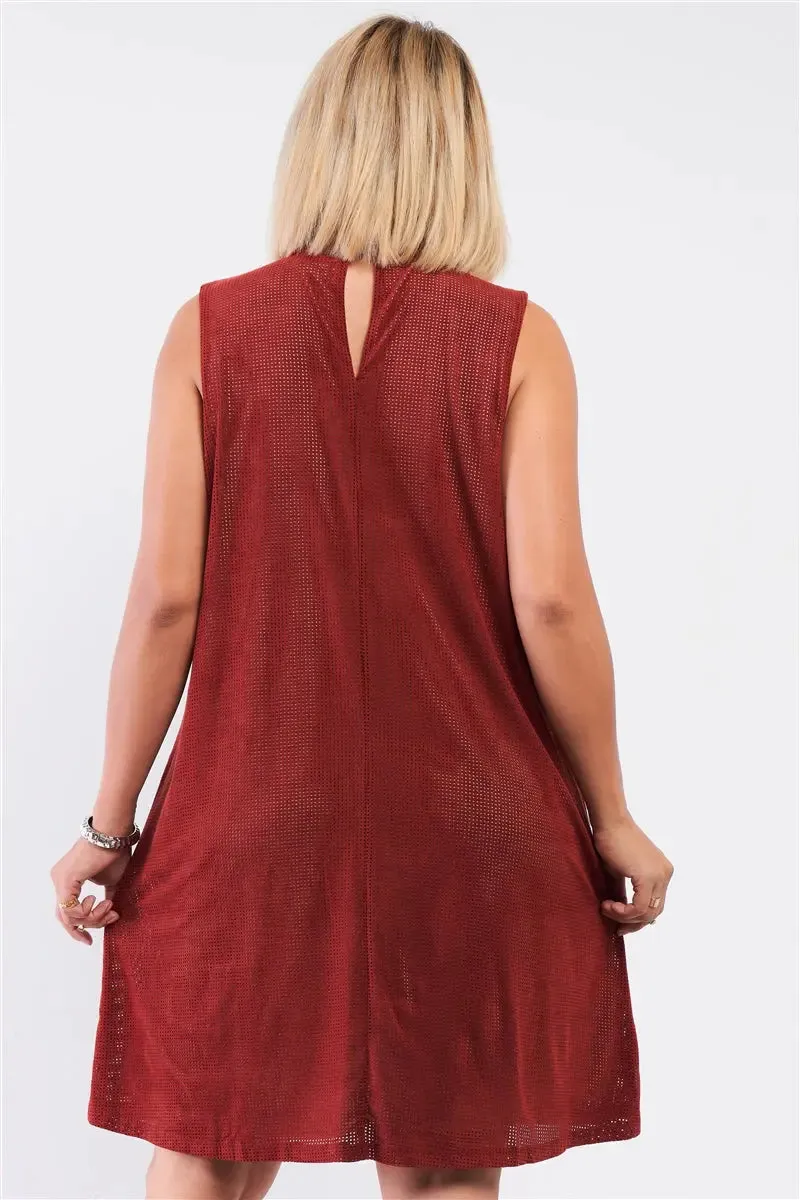 Plus Rust And Nude Illusion High Neck Swing Dress