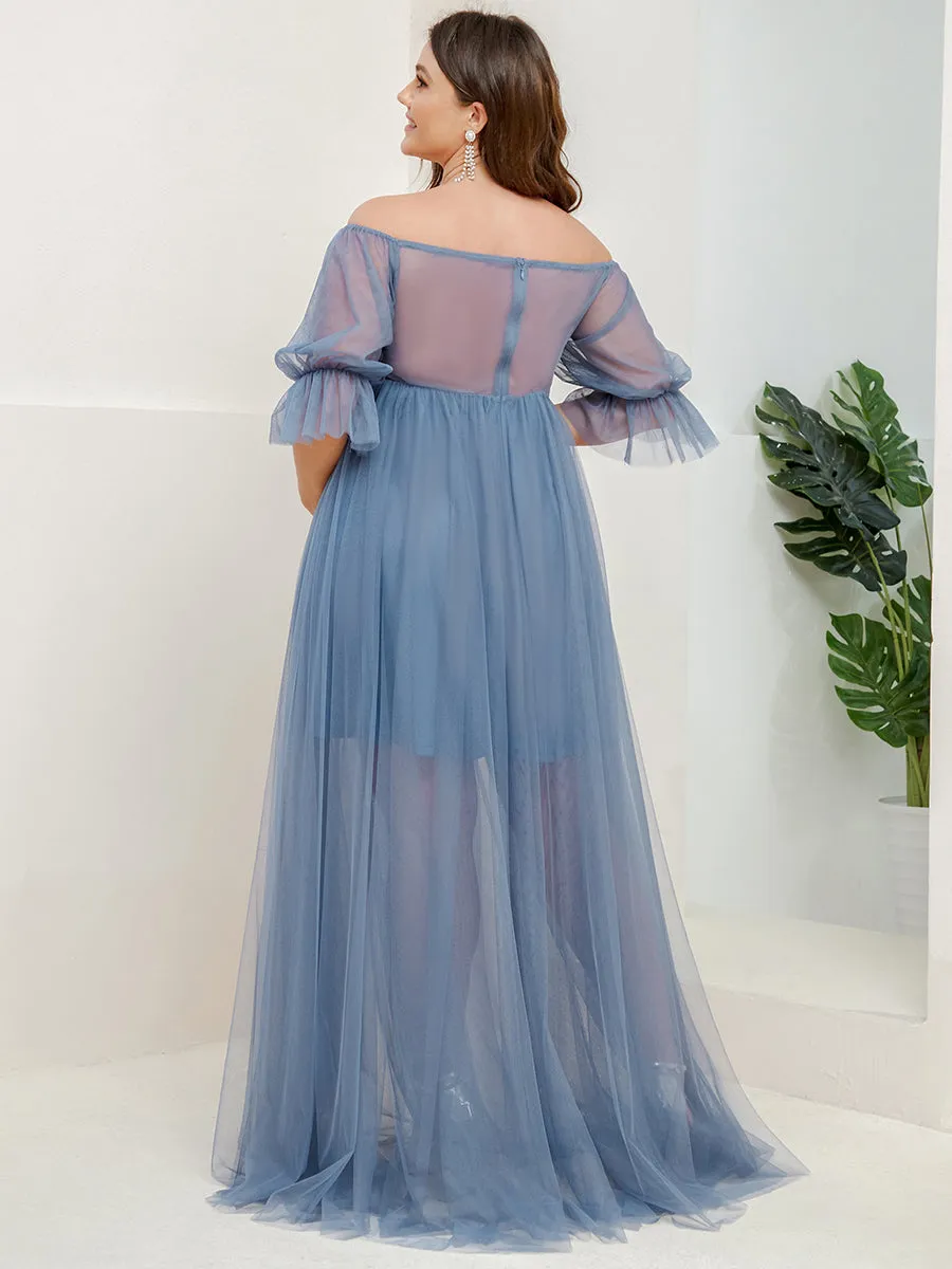 Plus Size A Line Short Puff Sleeves Wholesale Maternity Dresses EY20862
