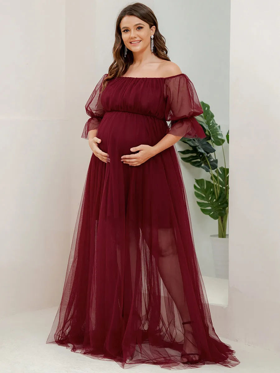 Plus Size A Line Short Puff Sleeves Wholesale Maternity Dresses EY20862