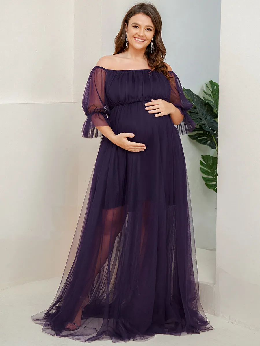 Plus Size A Line Short Puff Sleeves Wholesale Maternity Dresses EY20862