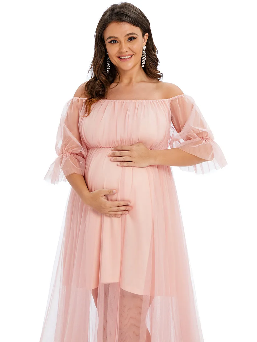 Plus Size A Line Short Puff Sleeves Wholesale Maternity Dresses EY20862