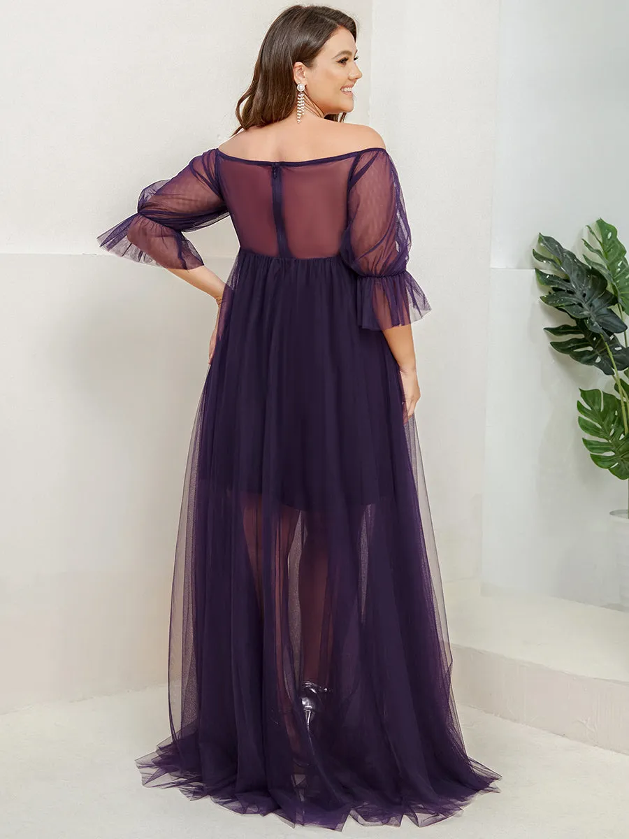 Plus Size A Line Short Puff Sleeves Wholesale Maternity Dresses EY20862