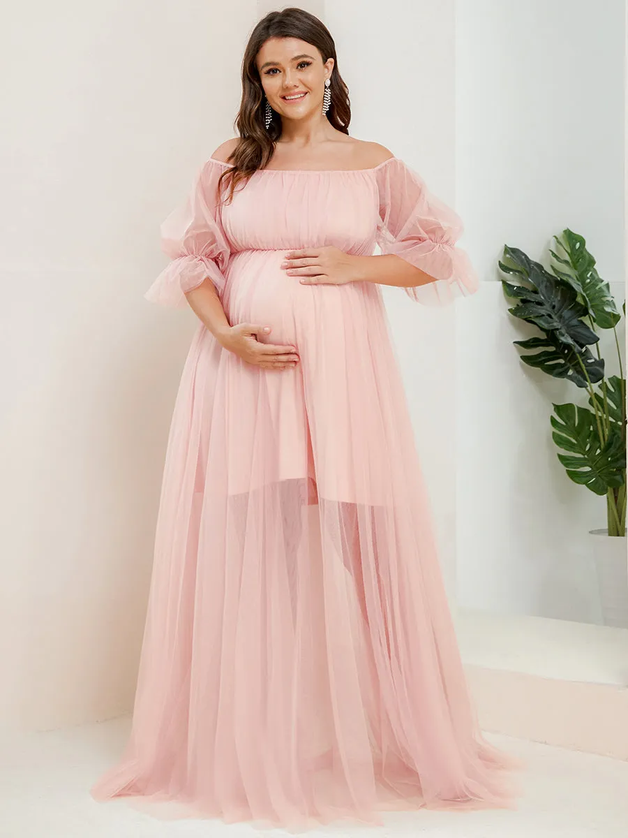Plus Size A Line Short Puff Sleeves Wholesale Maternity Dresses EY20862