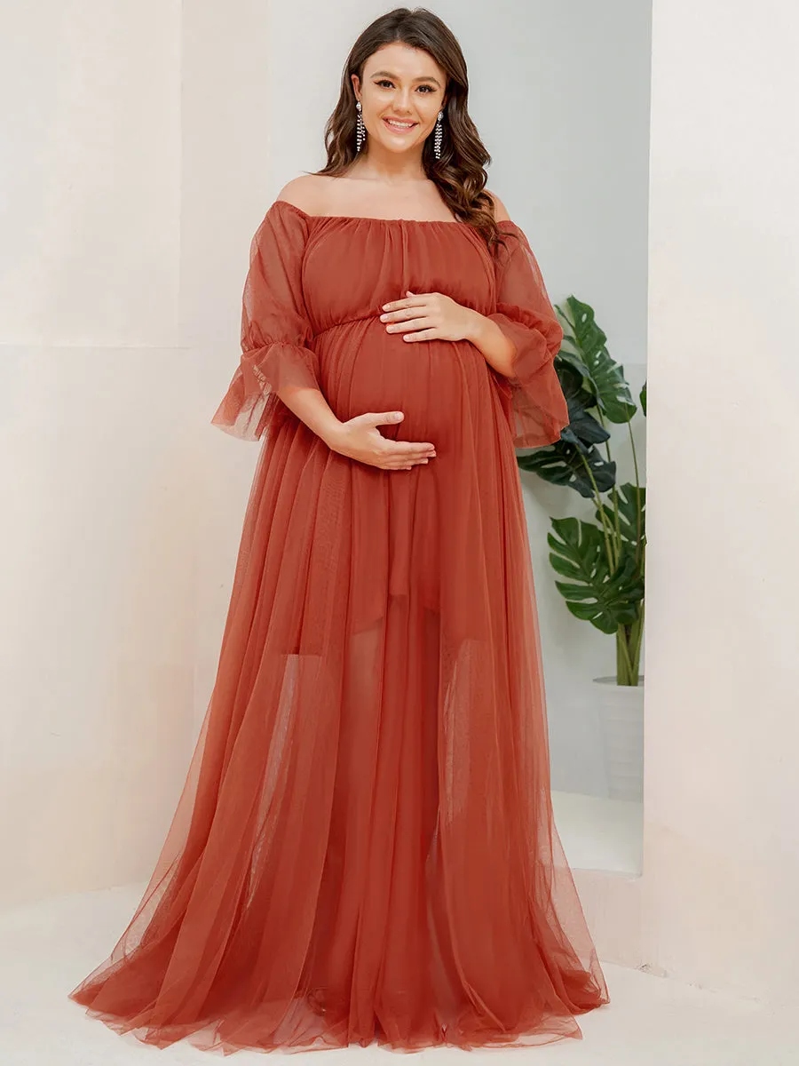 Plus Size A Line Short Puff Sleeves Wholesale Maternity Dresses EY20862
