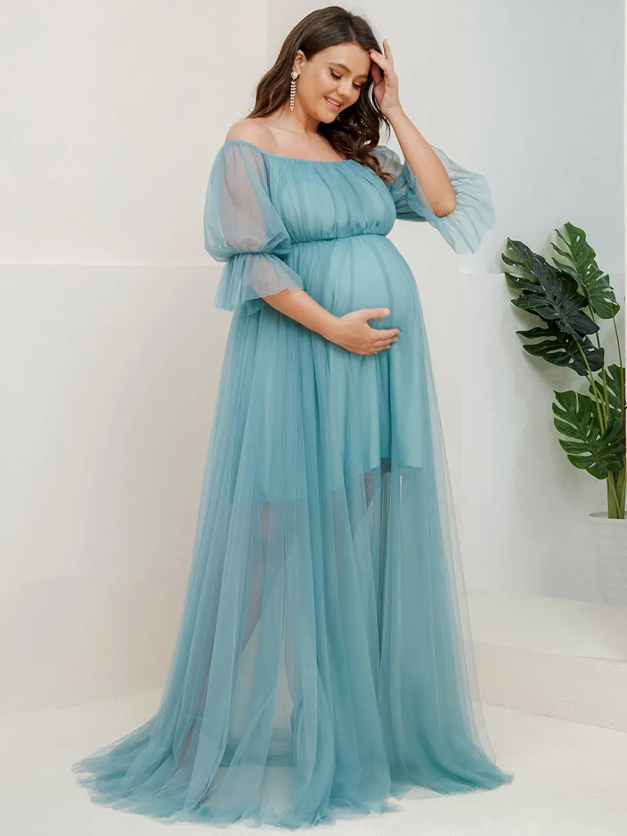 Plus Size A Line Short Puff Sleeves Wholesale Maternity Dresses EY20862