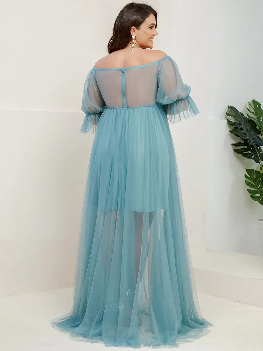 Plus Size A Line Short Puff Sleeves Wholesale Maternity Dresses EY20862