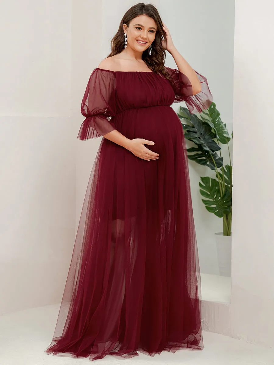 Plus Size A Line Short Puff Sleeves Wholesale Maternity Dresses EY20862