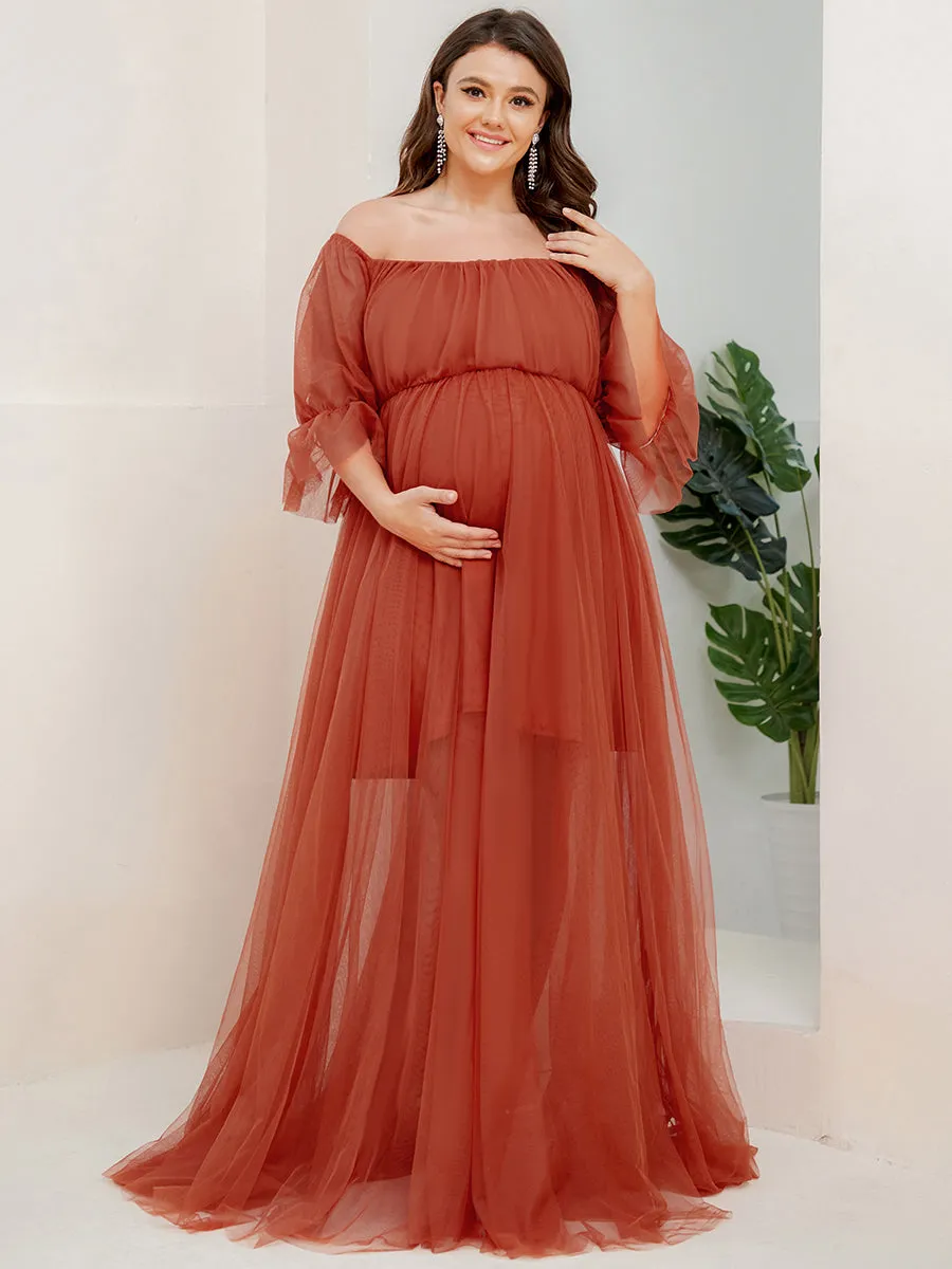 Plus Size A Line Short Puff Sleeves Wholesale Maternity Dresses EY20862