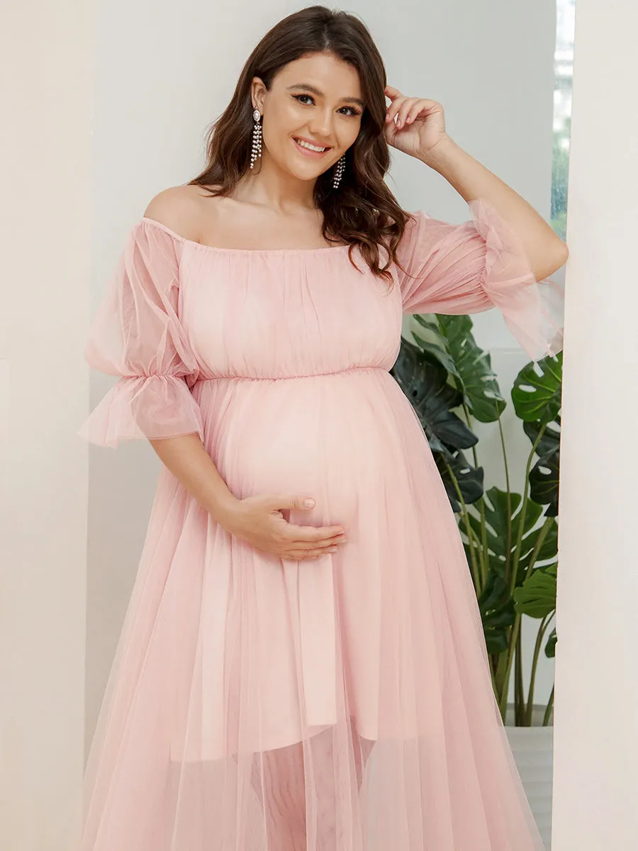 Plus Size A Line Short Puff Sleeves Wholesale Maternity Dresses EY20862