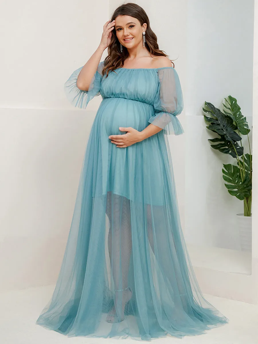 Plus Size A Line Short Puff Sleeves Wholesale Maternity Dresses EY20862