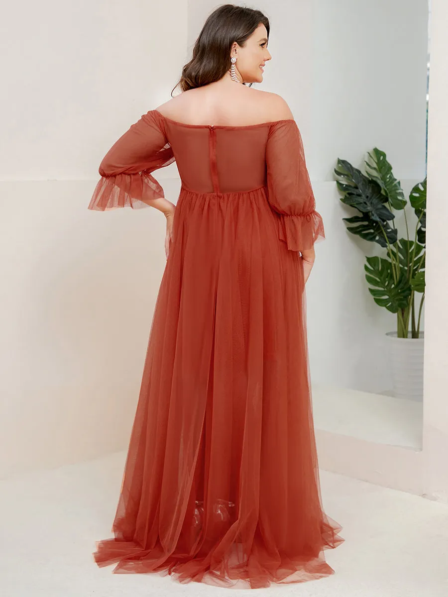 Plus Size A Line Short Puff Sleeves Wholesale Maternity Dresses EY20862