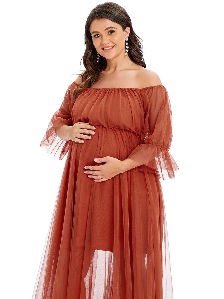 Plus Size A Line Short Puff Sleeves Wholesale Maternity Dresses EY20862