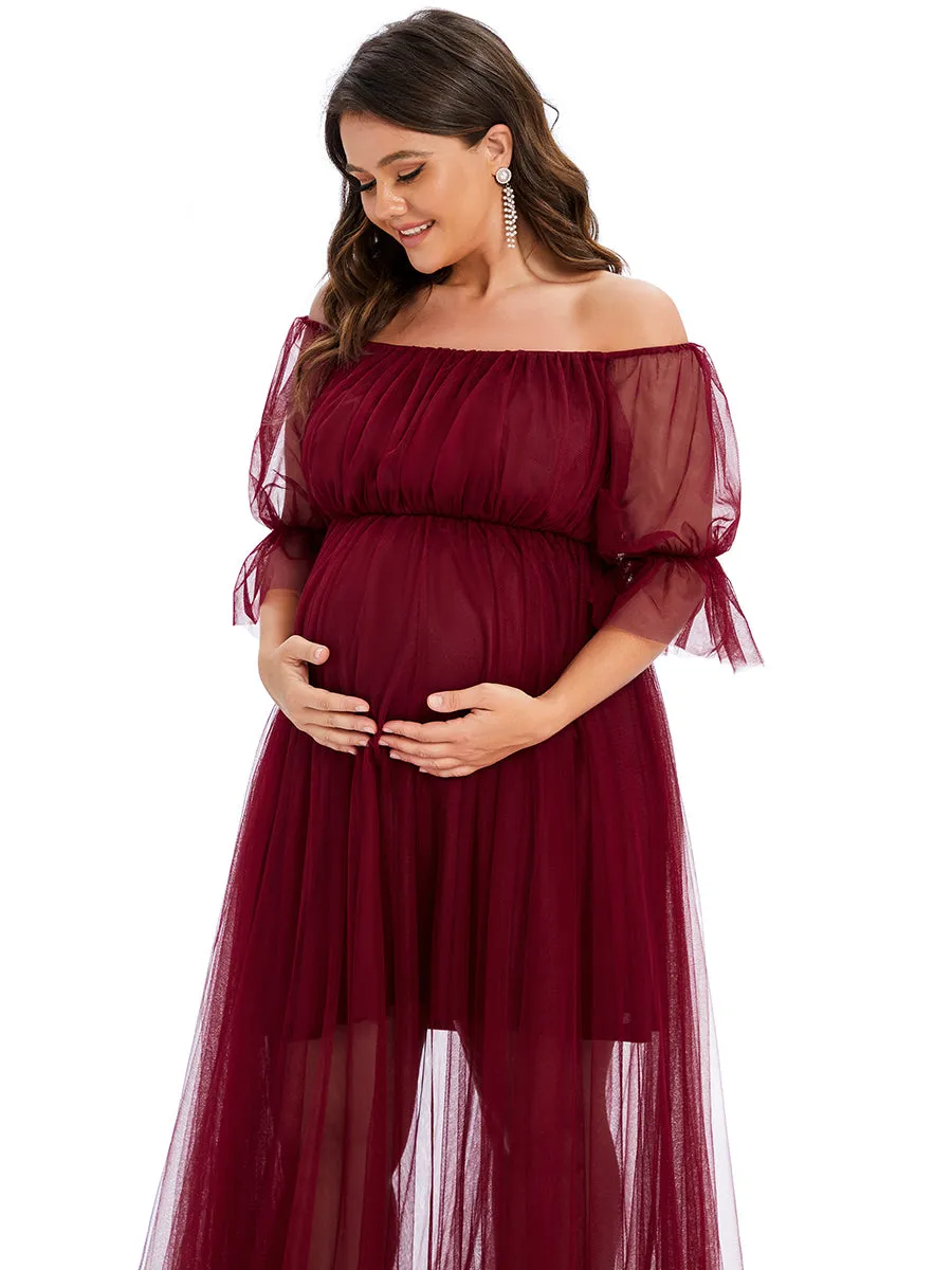 Plus Size A Line Short Puff Sleeves Wholesale Maternity Dresses EY20862