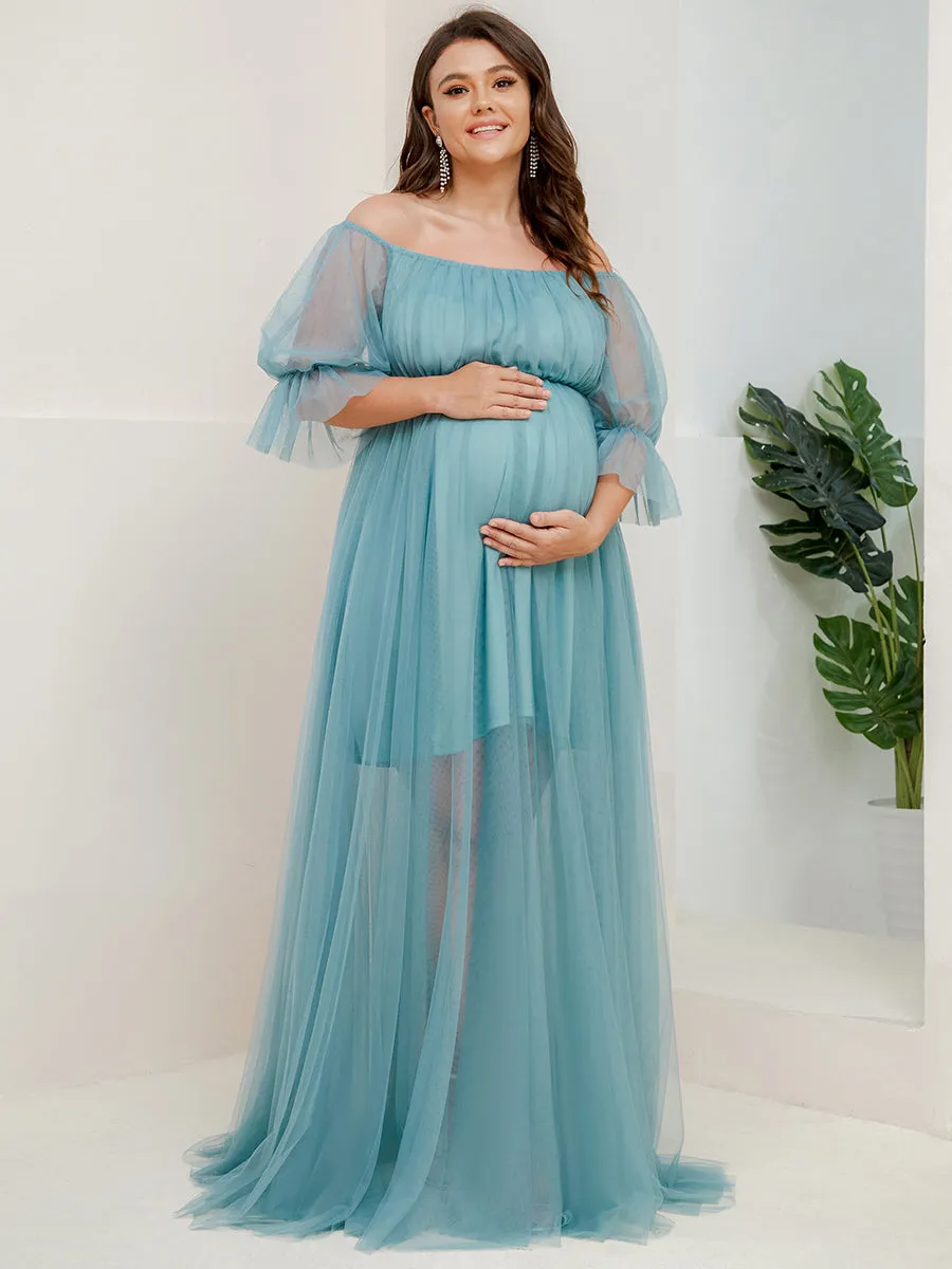 Plus Size A Line Short Puff Sleeves Wholesale Maternity Dresses EY20862