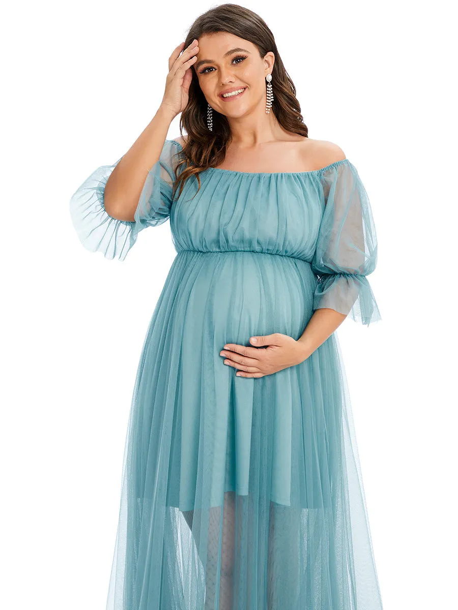 Plus Size A Line Short Puff Sleeves Wholesale Maternity Dresses EY20862