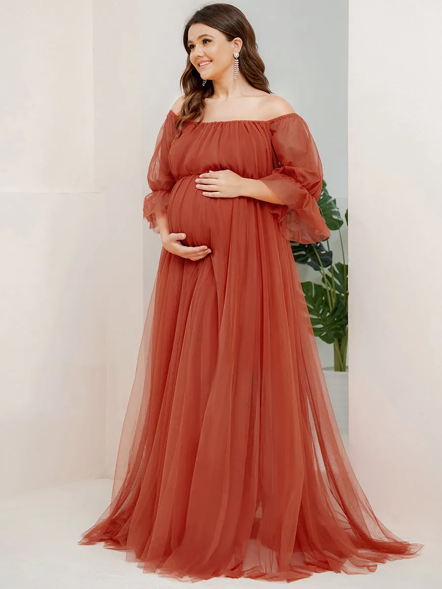 Plus Size A Line Short Puff Sleeves Wholesale Maternity Dresses EY20862