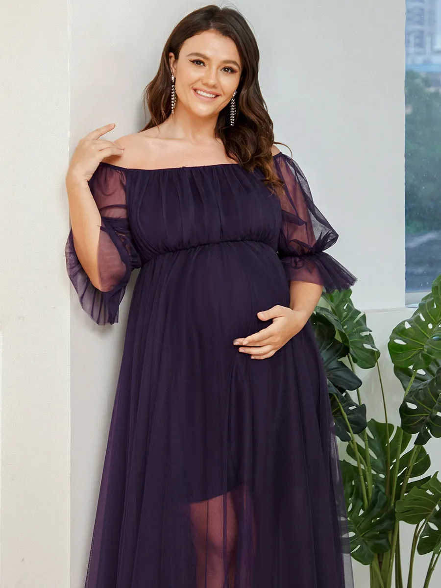 Plus Size A Line Short Puff Sleeves Wholesale Maternity Dresses EY20862